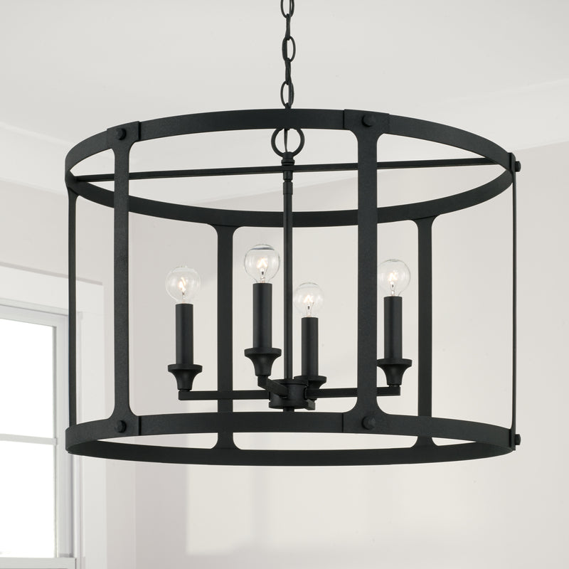 Capital Lighting 344941BI Four Light Pendant, Black Iron