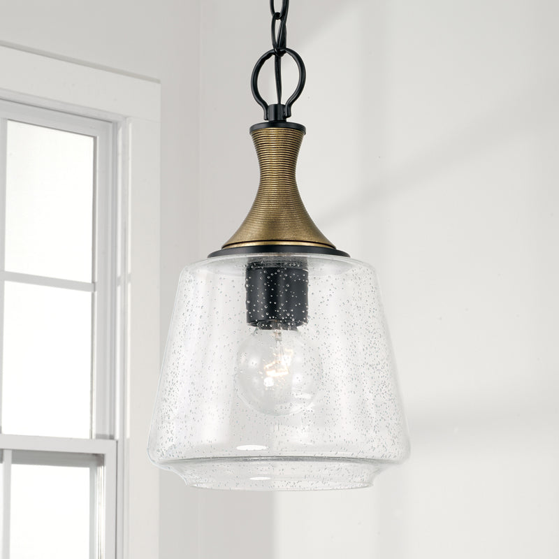 Capital Lighting 345611KB One Light Pendant, Matte Black with Brass