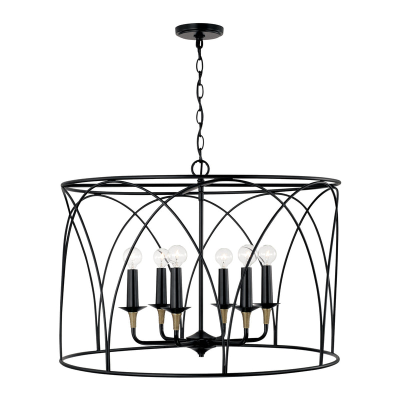 Capital Lighting 345661KB Six Light Pendant, Matte Black with Brass