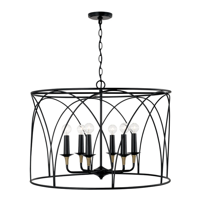 Capital Lighting 345661KB Six Light Pendant, Matte Black with Brass