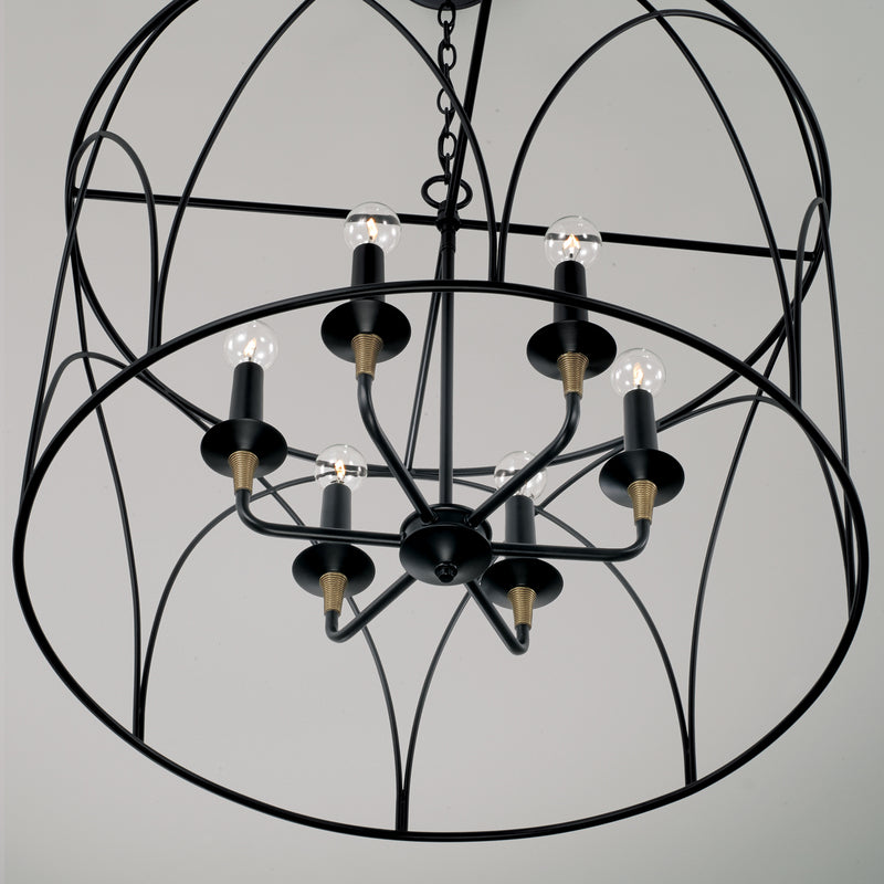 Capital Lighting 345661KB Six Light Pendant, Matte Black with Brass