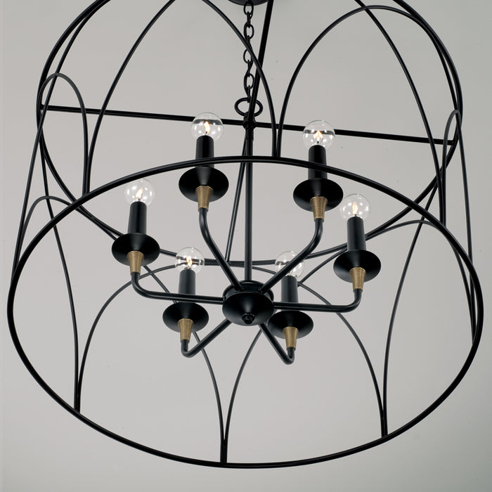 Capital Lighting 345661KB Six Light Pendant, Matte Black with Brass