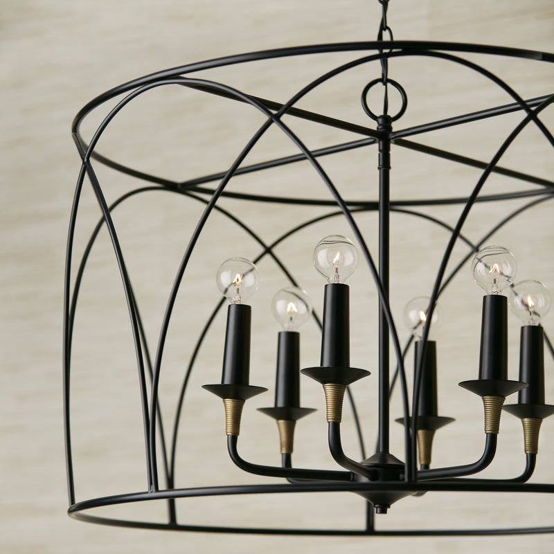 Capital Lighting 345661KB Six Light Pendant, Matte Black with Brass