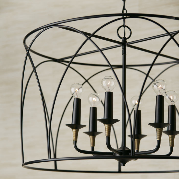 Capital Lighting 345661KB Six Light Pendant, Matte Black with Brass