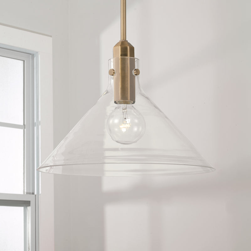Capital Lighting 345811AD One Light Pendant, Aged Brass