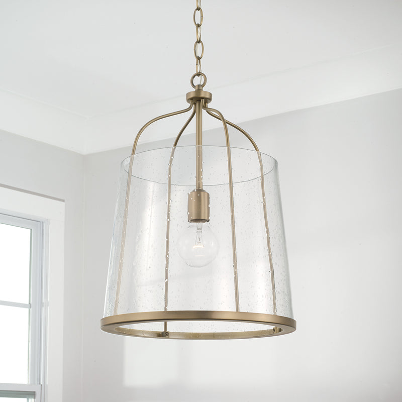 Capital Lighting 347011AD One Light Pendant, Aged Brass