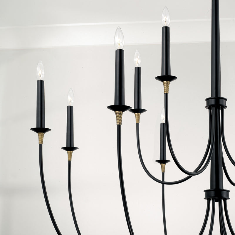 Capital Lighting 445601KB 12 Light Chandelier, Matte Black with Brass