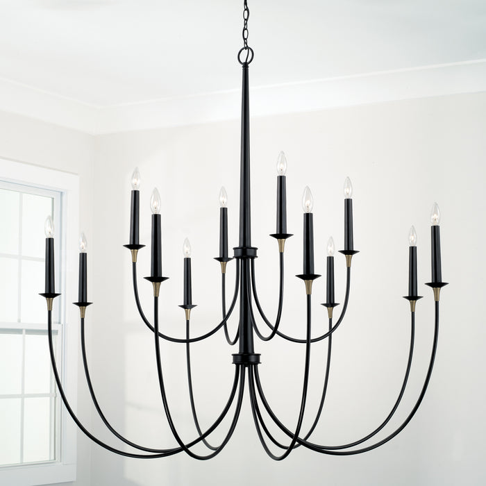 Capital Lighting 445601KB 12 Light Chandelier, Matte Black with Brass