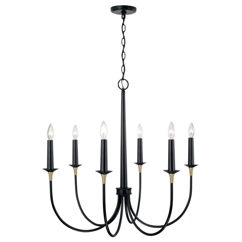Capital Lighting 445661KB Six Light Chandelier, Matte Black with Brass