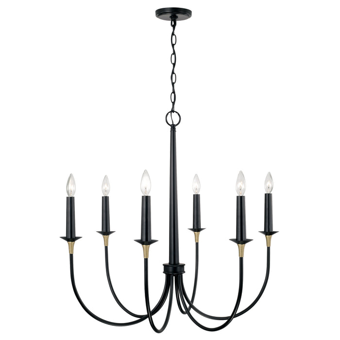 Capital Lighting 445661KB Six Light Chandelier, Matte Black with Brass