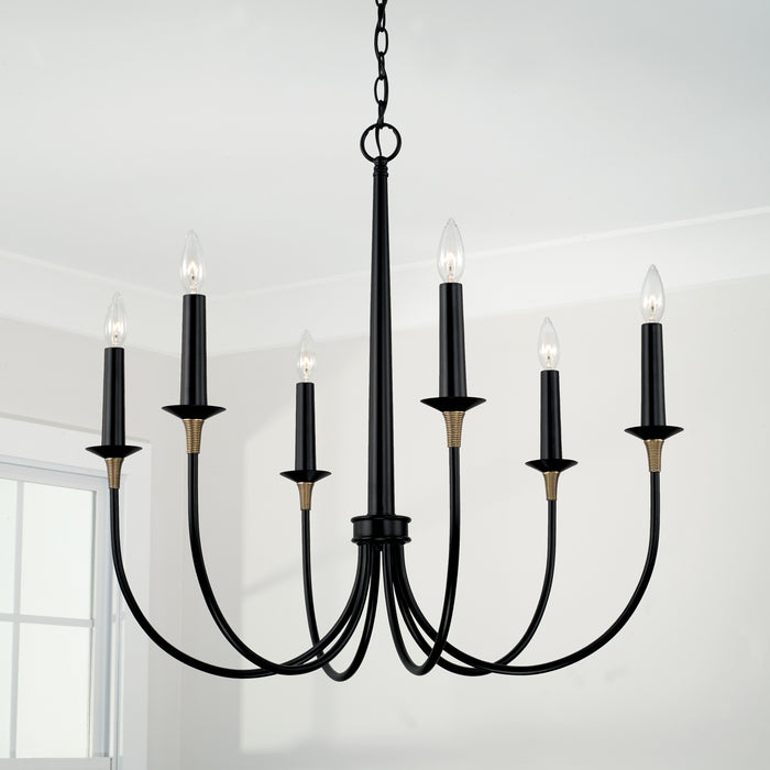 Capital Lighting 445661KB Six Light Chandelier, Matte Black with Brass