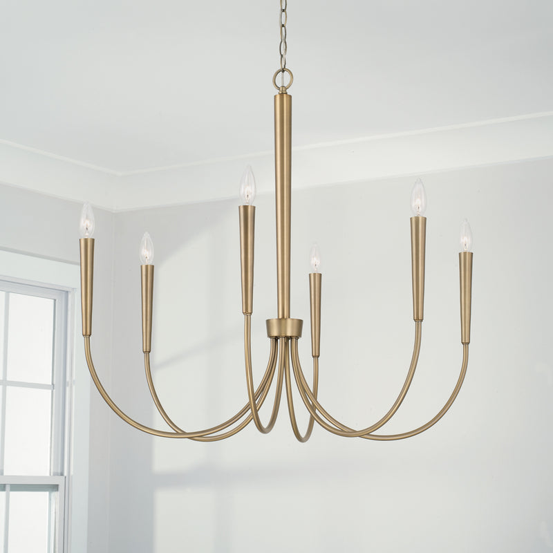 Capital Lighting 445961AD Six Light Chandelier, Aged Brass