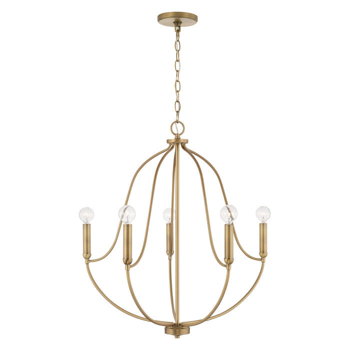 Capital Lighting 447051AD Five Light Chandelier, Aged Brass