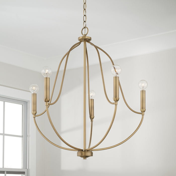 Capital Lighting 447051AD Five Light Chandelier, Aged Brass