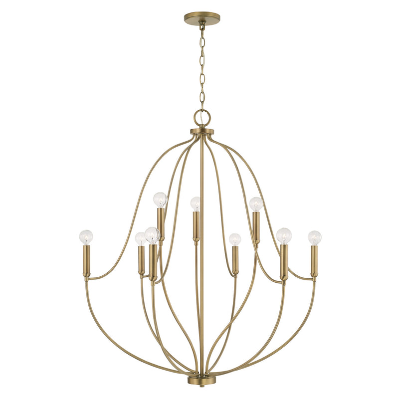 Capital Lighting 447091AD Nine Light Chandelier, Aged Brass