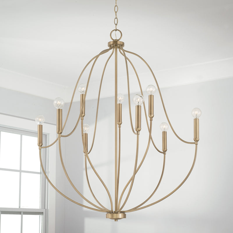 Capital Lighting 447091AD Nine Light Chandelier, Aged Brass