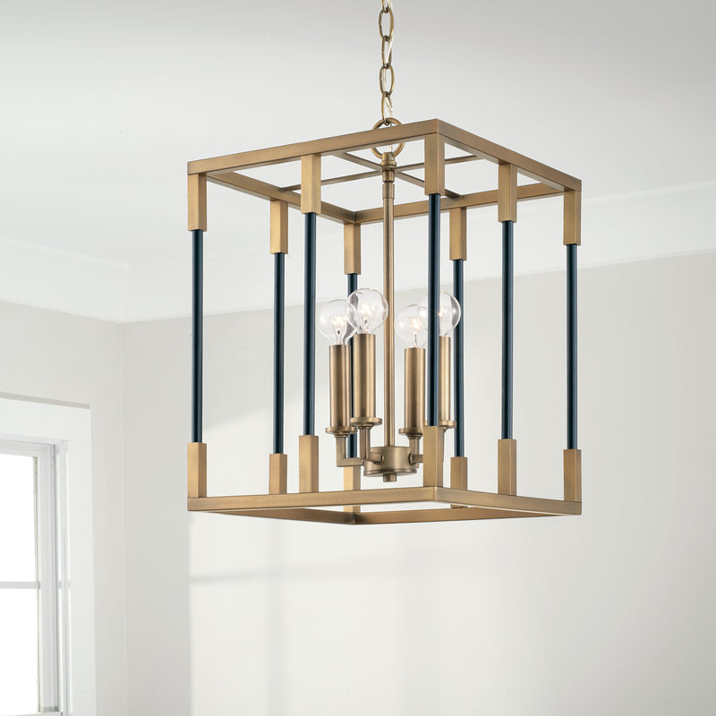 Capital Lighting 544741AB Four Light Foyer, Aged Brass and Black