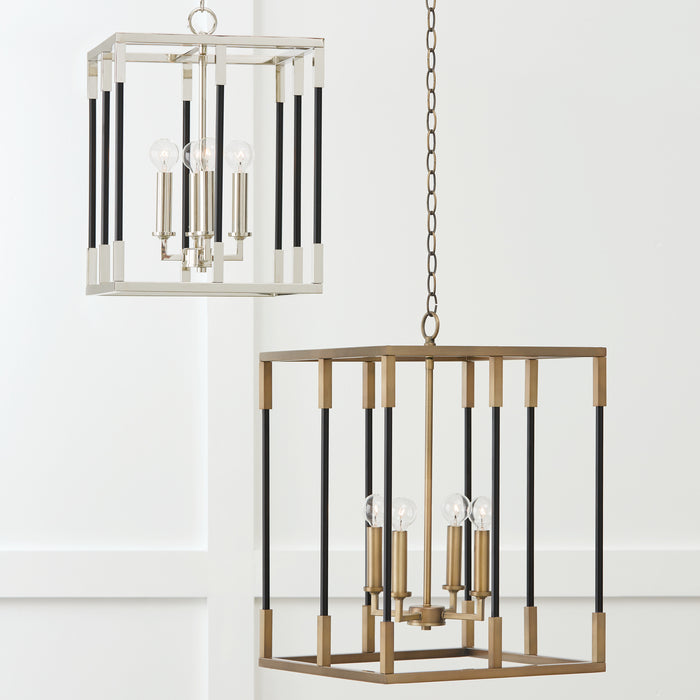Capital Lighting 544742AB Four Light Foyer, Aged Brass and Black