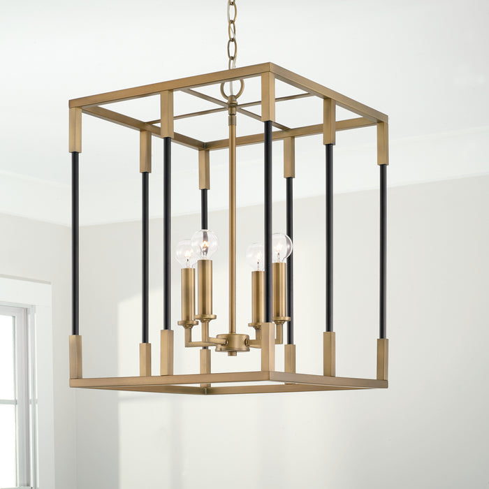 Capital Lighting 544742AB Four Light Foyer, Aged Brass and Black