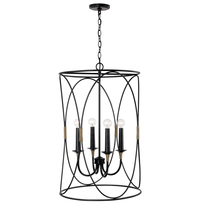 Capital Lighting 545641KB Four Light Foyer, Matte Black with Brass