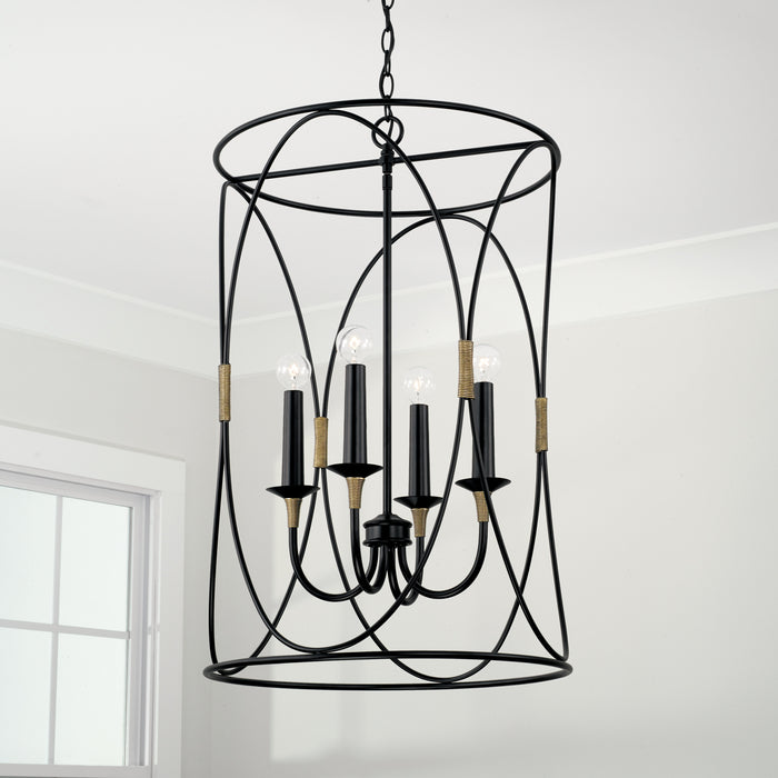 Capital Lighting 545641KB Four Light Foyer, Matte Black with Brass