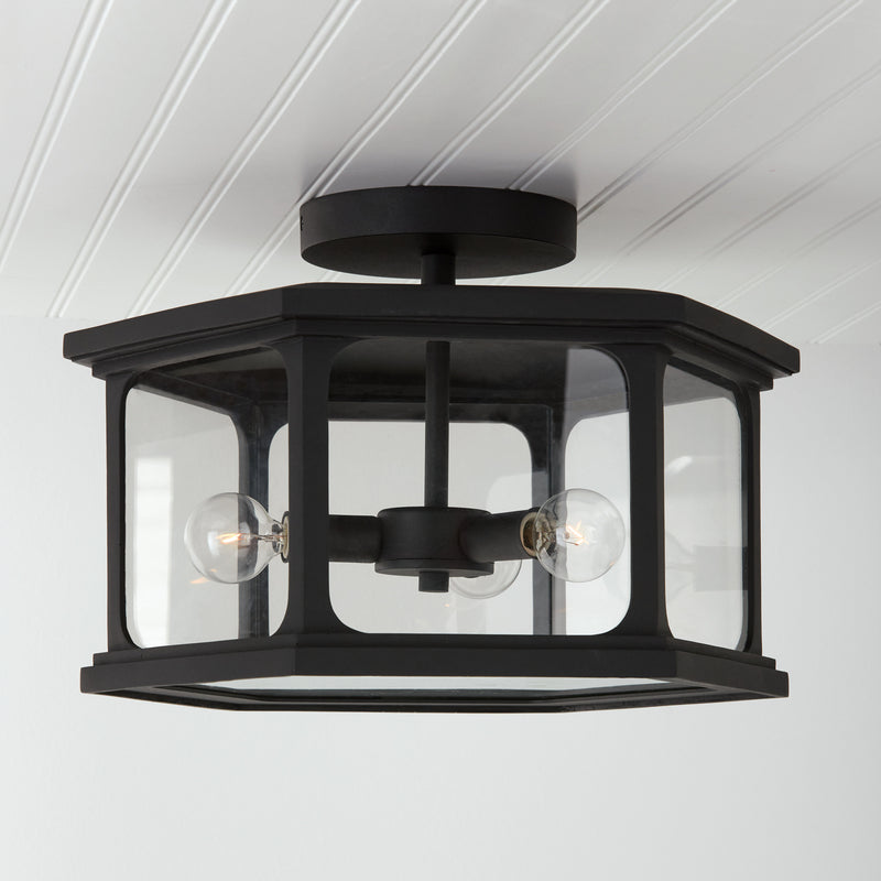 Capital Lighting 946632BK Three Light Outdoor Semi Flush Mount, Black