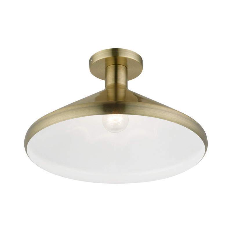 Livex Lighting 40950-01 One Light Semi-Flush Mount, Antique Brass
