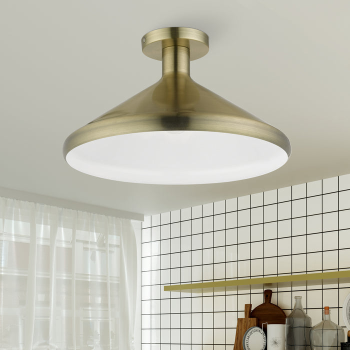 Livex Lighting 40950-01 One Light Semi-Flush Mount, Antique Brass