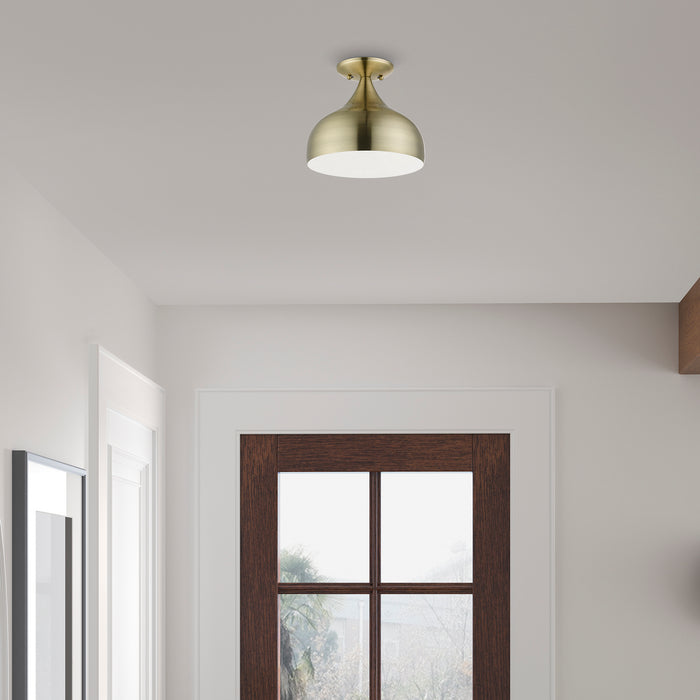Livex Lighting 40980-01 One Light Semi-Flush Mount, Antique Brass
