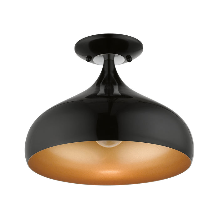 Livex Lighting 41050-68 One Light Semi-Flush Mount, Shiny Black w/ Polished Chromes