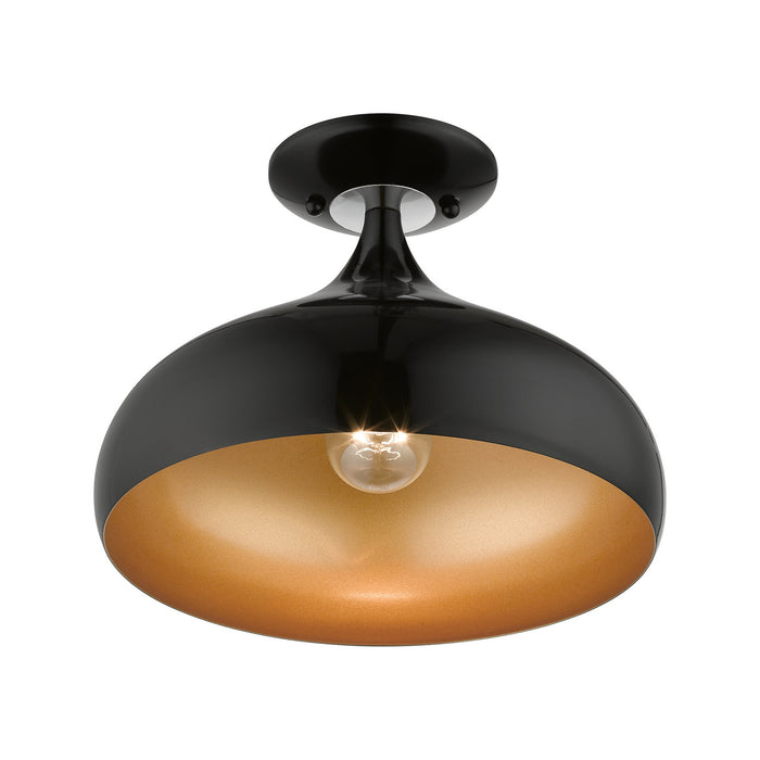 Livex Lighting 41050-68 One Light Semi-Flush Mount, Shiny Black w/ Polished Chromes
