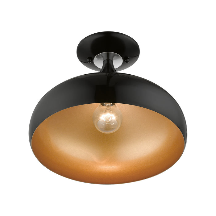 Livex Lighting 41050-68 One Light Semi-Flush Mount, Shiny Black w/ Polished Chromes