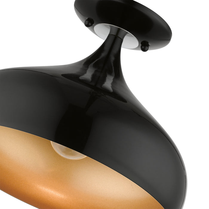 Livex Lighting 41050-68 One Light Semi-Flush Mount, Shiny Black w/ Polished Chromes