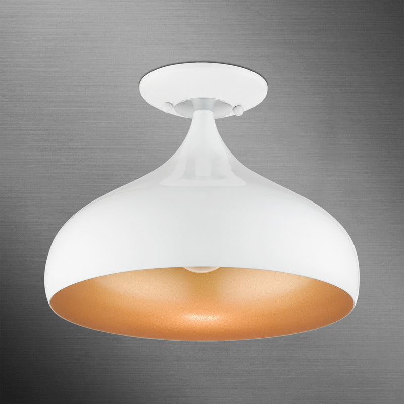 Livex Lighting 41050-69 One Light Semi-Flush Mount, Shiny White w/ Polished Chromes