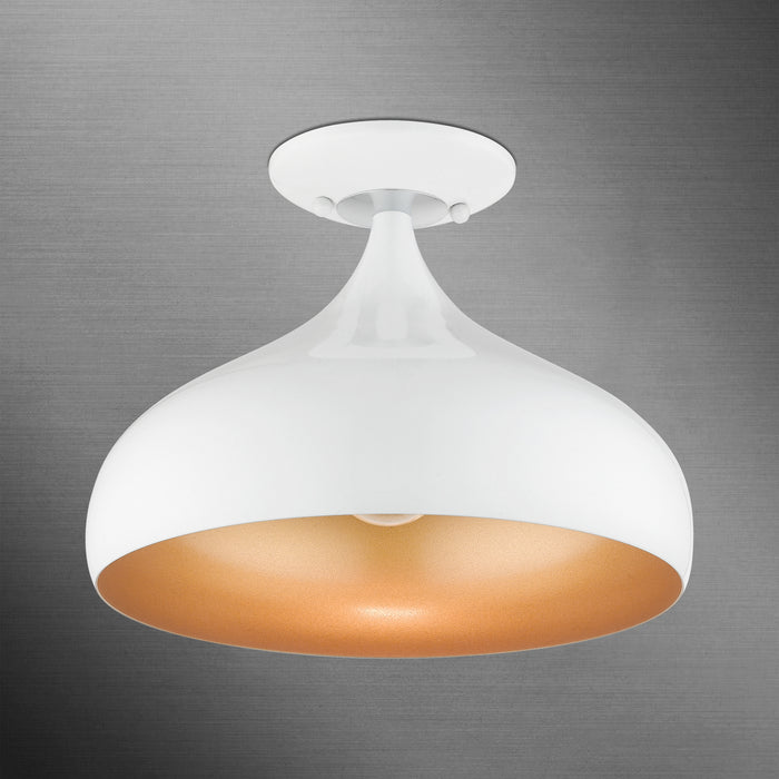 Livex Lighting 41050-69 One Light Semi-Flush Mount, Shiny White w/ Polished Chromes