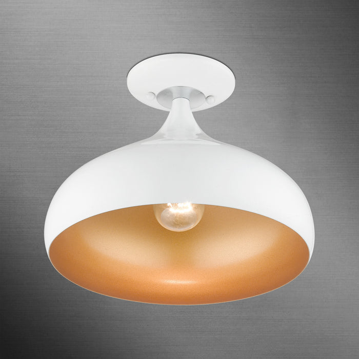 Livex Lighting 41050-69 One Light Semi-Flush Mount, Shiny White w/ Polished Chromes