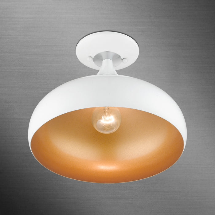 Livex Lighting 41050-69 One Light Semi-Flush Mount, Shiny White w/ Polished Chromes