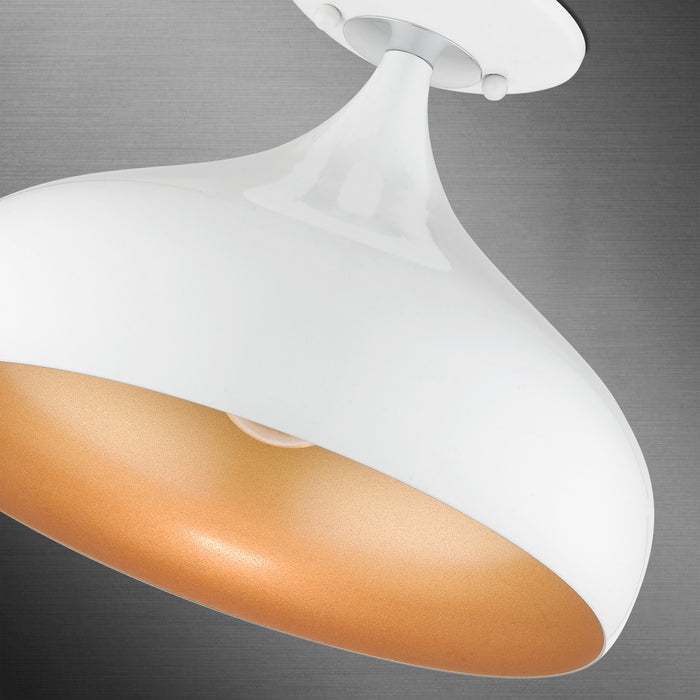 Livex Lighting 41050-69 One Light Semi-Flush Mount, Shiny White w/ Polished Chromes