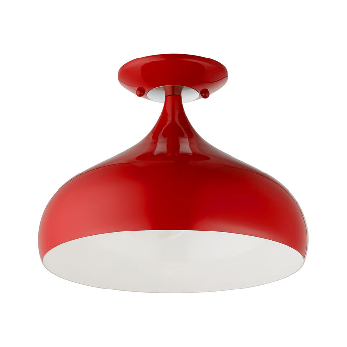 Livex Lighting 41050-72 One Light Semi-Flush Mount, Shiny Red w/ Polished Chromes