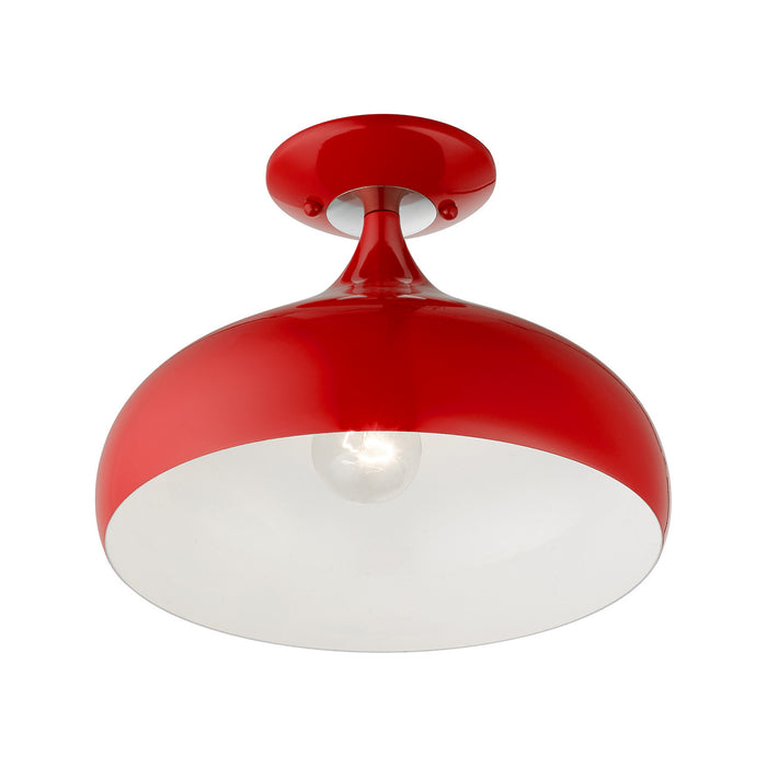 Livex Lighting 41050-72 One Light Semi-Flush Mount, Shiny Red w/ Polished Chromes
