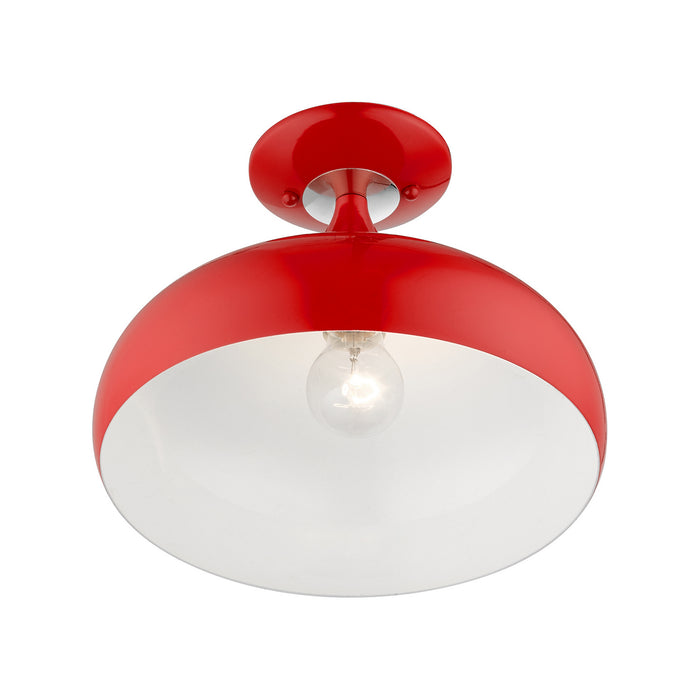 Livex Lighting 41050-72 One Light Semi-Flush Mount, Shiny Red w/ Polished Chromes