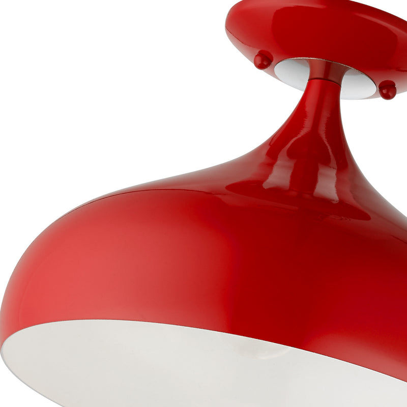 Livex Lighting 41050-72 One Light Semi-Flush Mount, Shiny Red w/ Polished Chromes