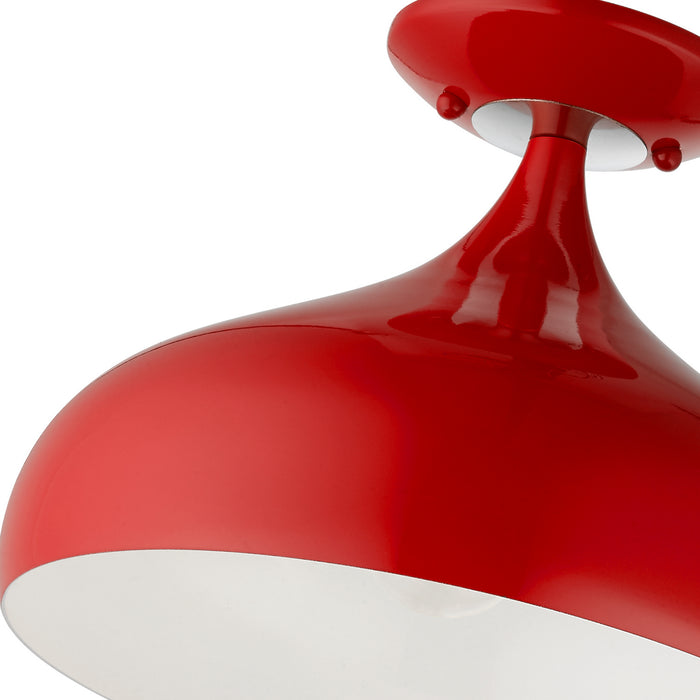 Livex Lighting 41050-72 One Light Semi-Flush Mount, Shiny Red w/ Polished Chromes