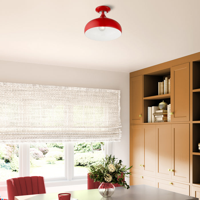 Livex Lighting 41050-72 One Light Semi-Flush Mount, Shiny Red w/ Polished Chromes
