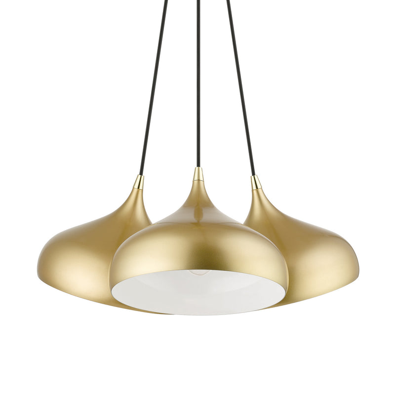 Livex Lighting 41053-33 Three Light Pendant, Soft Gold w/ Polished Brasss