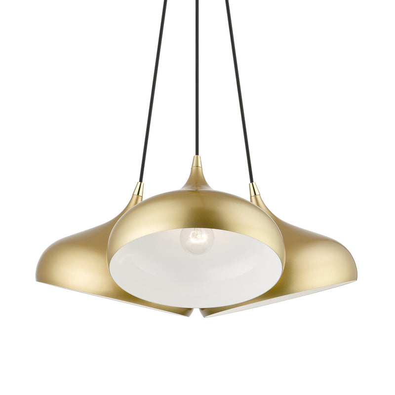 Livex Lighting 41053-33 Three Light Pendant, Soft Gold w/ Polished Brasss