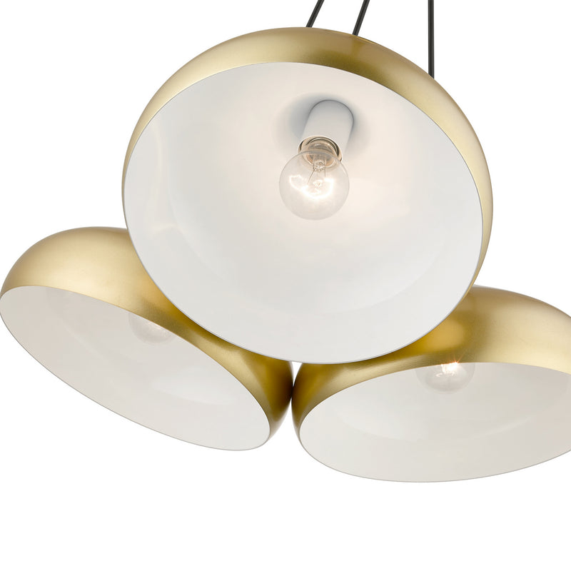 Livex Lighting 41053-33 Three Light Pendant, Soft Gold w/ Polished Brasss