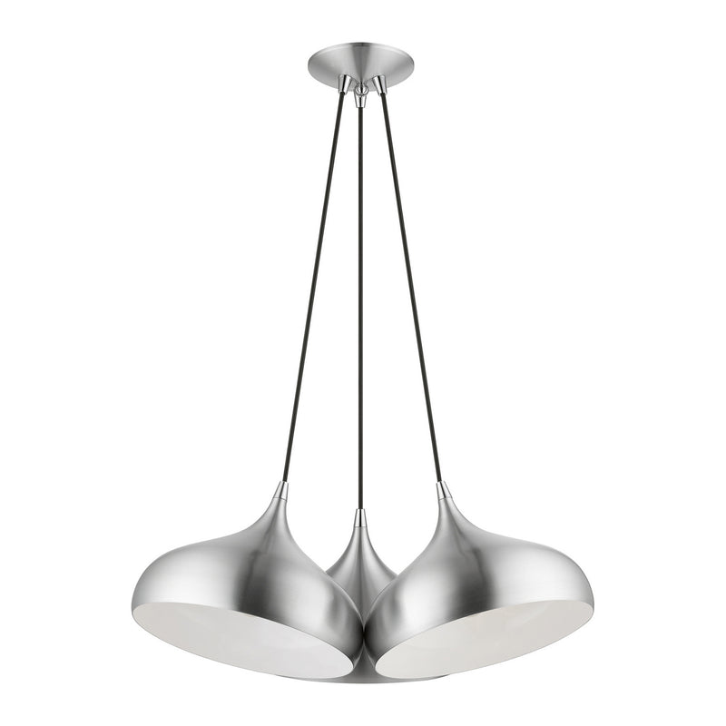 Livex Lighting 41053-66 Three Light Pendant, Brushed Aluminum w/ Polished Chromes