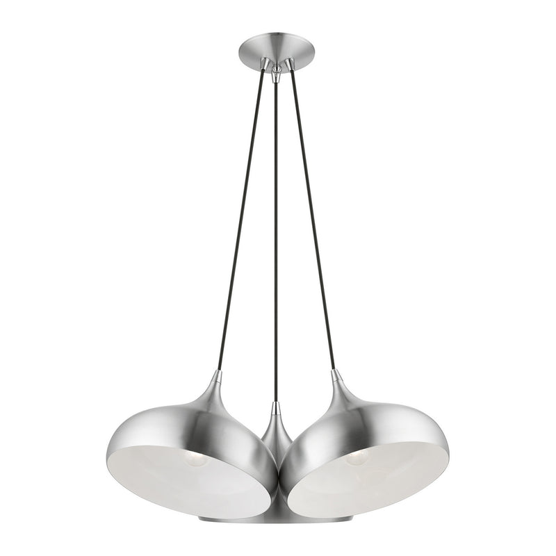 Livex Lighting 41053-66 Three Light Pendant, Brushed Aluminum w/ Polished Chromes