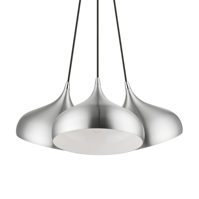 Livex Lighting 41053-66 Three Light Pendant, Brushed Aluminum w/ Polished Chromes